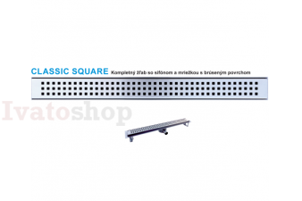 Nerezový odtokový žľab CLASSIC SQUARE so sifónom DN50 a dekoratívnou mriežkou Obrázok pre Nerezový odtokový žľab CLASSIC SQUARE so sifónom DN50 a dekoratívnou mriežkou