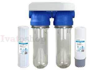 Vodný filter duplex 10" - set s vložkou granulované uhlie GAC Obrázok pre Vodný filter duplex 10" - set s vložkou granulované uhlie GAC