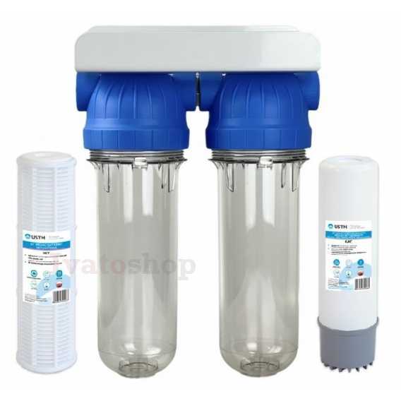 Obrázok pre Vodný filter duplex 10" - set s vložkou granulované uhlie GAC